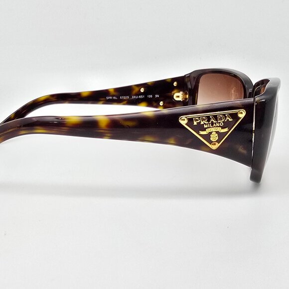 Prada SPR 16L 2AU-6S1 Triangle Logo Plate Tortoise Frame Brown Lens Sunglasses - Picture 6 of 16